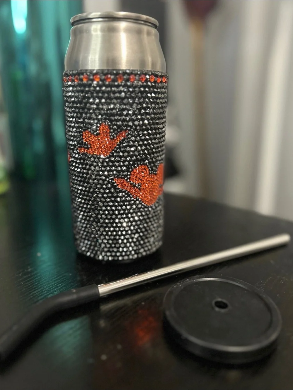 Halloween Mickey Mouse Bat Rhinestone Metal Cup with Straw